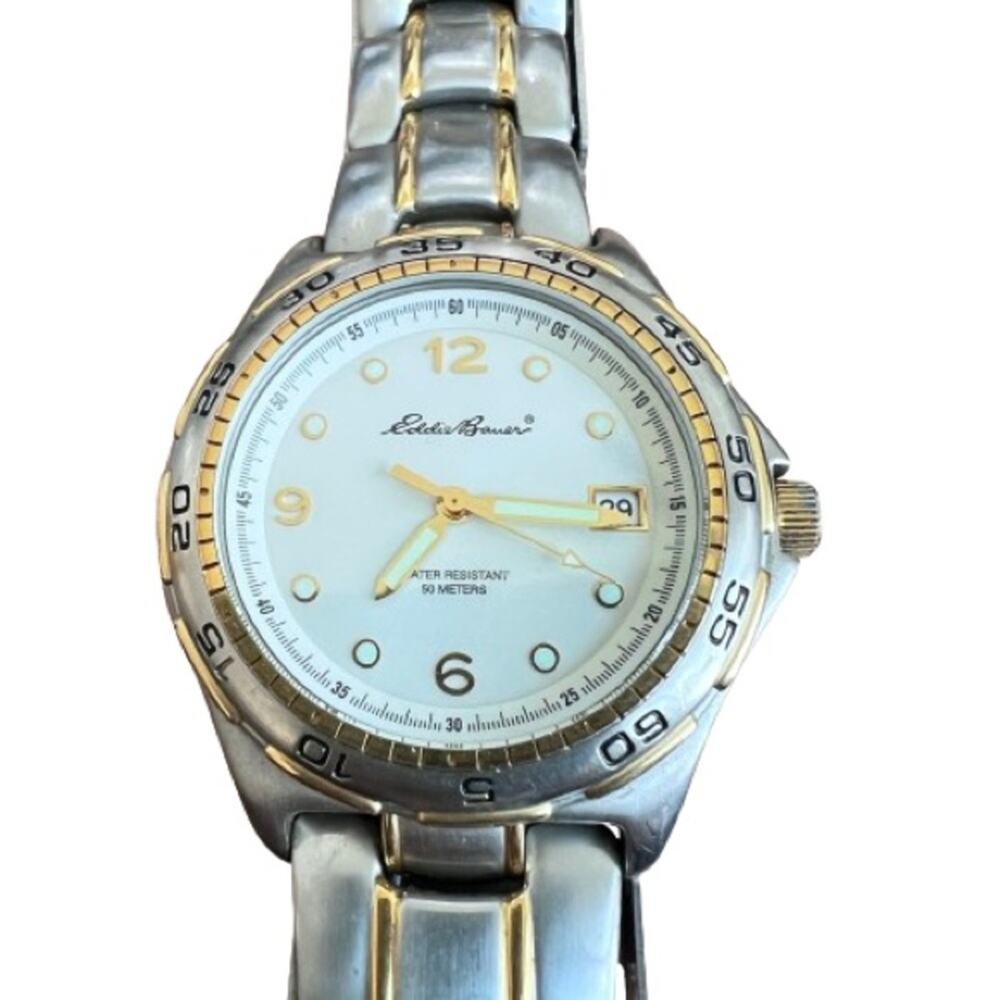 Men’s Eddie Bauer Sports Two Tone Wristwatch New Battery Gold/Silver - Picture 4 of 5
